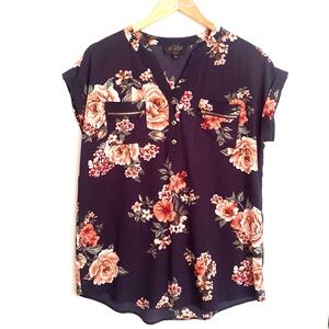 Sweet Wanderer Floral Cuffed Sleeve Blouse, Size Medium